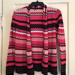 Chaus Pink and Black Chevron Cardigan